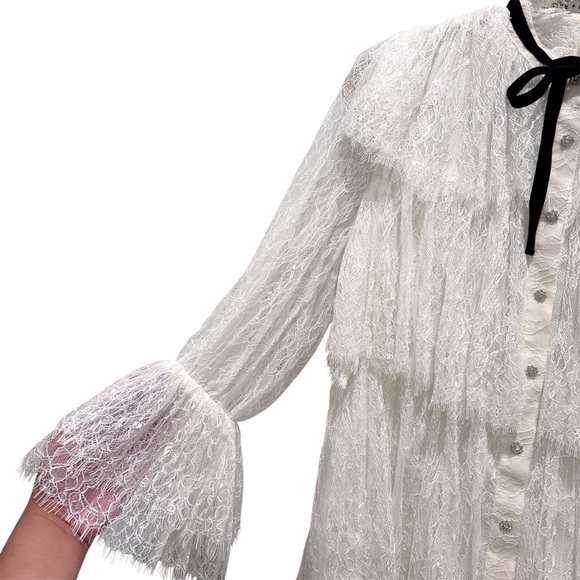 NWOT Alice + Olivia Joanie Lace Bow Mini Dress White/Ivory Size 6 - Picture 6 of 16